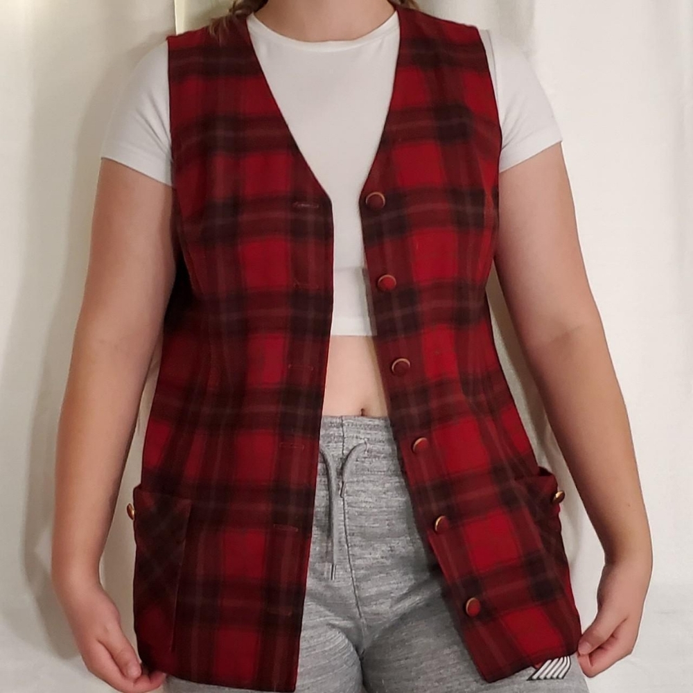 Red and Green Plaid Vest
